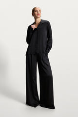 Claudia Elastic Waist Satin Trousers | Black