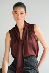 Lyanne Bow Neck Tie Blouse | Plum
