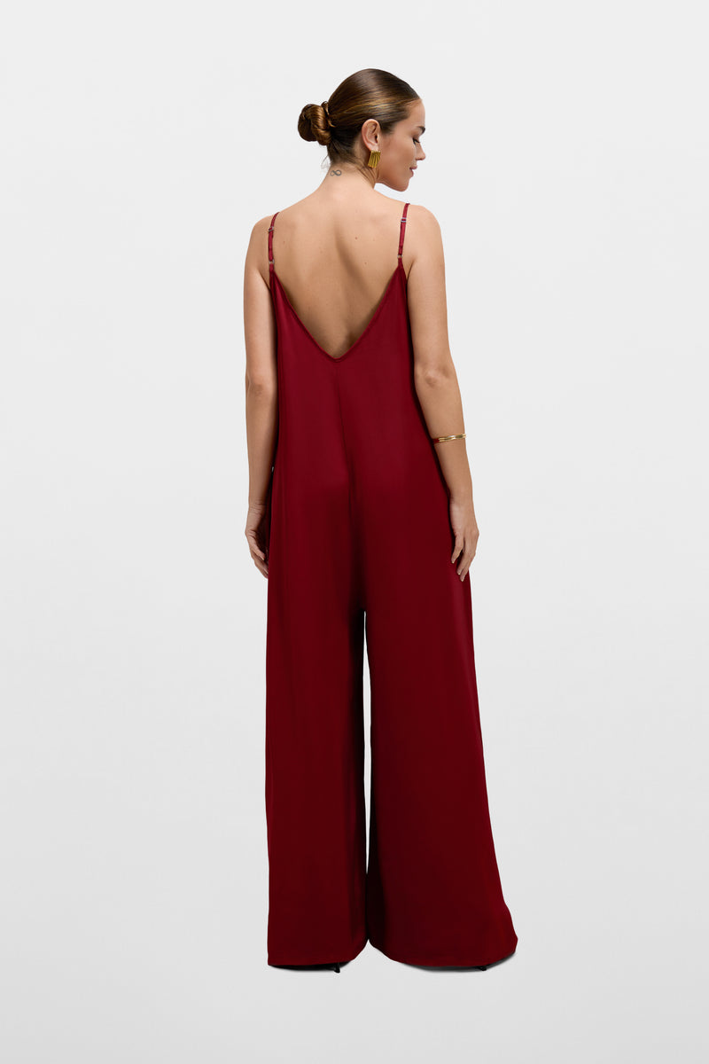 Audrey Satin Jumpsuit | Carmine Red