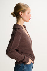 Noor Open Neck Sweater | Chocolate Brown | Alpaca Blend