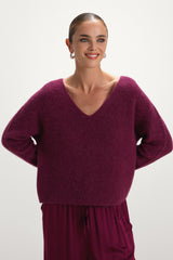 Vera V Neck Sweater | Burgundy | Alpaca Blend