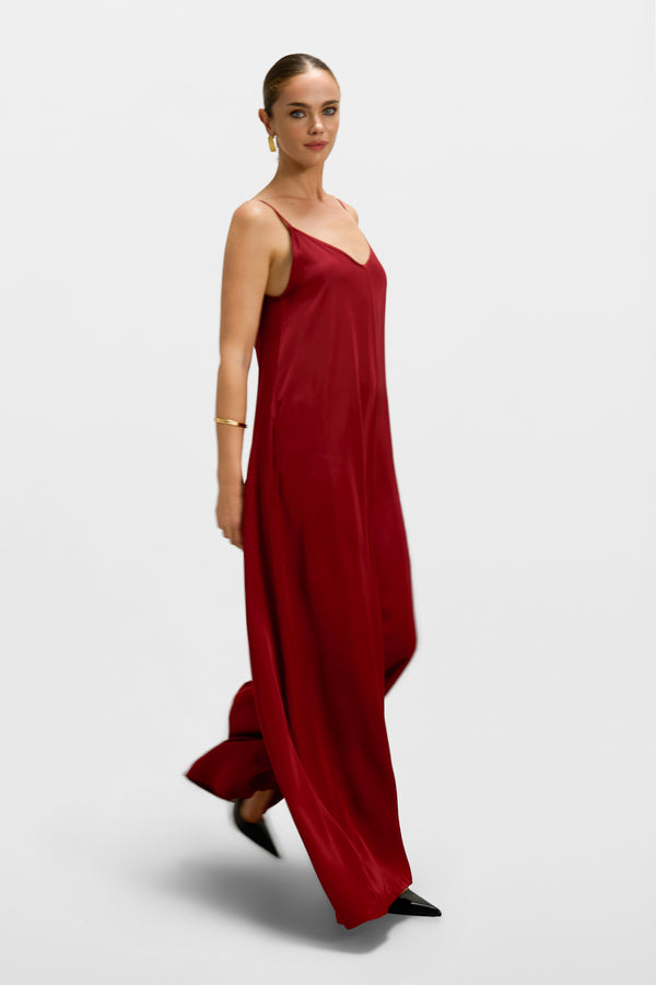 Audrey Satin Jumpsuit | Carmine Red