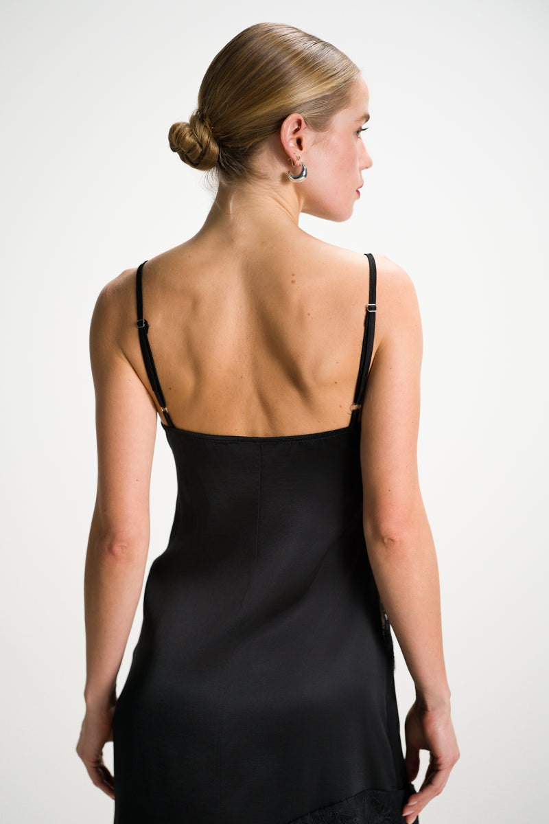 JAKI Isobel Asymmetric Lace Satin Dress in Black size XS JAKI Isobel Asymmetric Lace Satin Dress in Black size XS