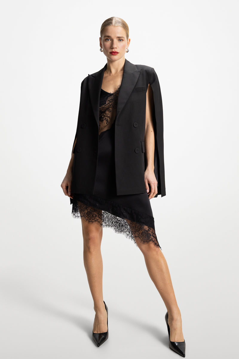 JAKI Isobel Asymmetric Lace Satin Dress in Black size XS JAKI Isobel Asymmetric Lace Satin Dress in Black size XS