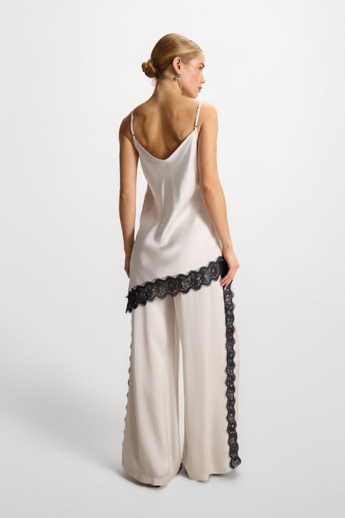 Arden Pleated Elastic Waist Satin Trousers | Ivory main image 0