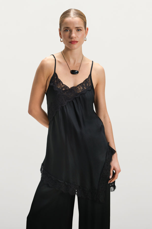 Sofia Asymmetric Lace Satin Vest | Espresso Brown main image 0