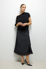 Sofia Lace Satin Skirt | Black