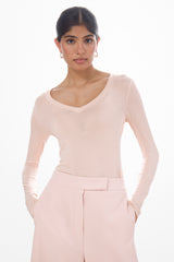 Sylvie V Neck Featherweight Top | Blush | Modal-Silk