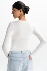Sylvie V Neck Featherweight Top | White | Modal-Silk