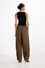 Juno Elastic Waist Barrel Jeans | Washed Brown