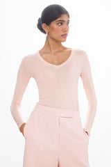 Sylvie V Neck Featherweight Top | Blush | Modal-Silk