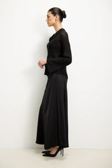 Camilla Bias Satin Skirt | Black