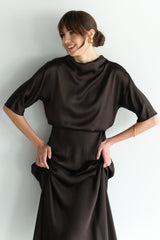 Genevieve Back Tie Satin Top | Espresso Brown