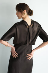 Genevieve Back Tie Satin Top | Espresso Brown