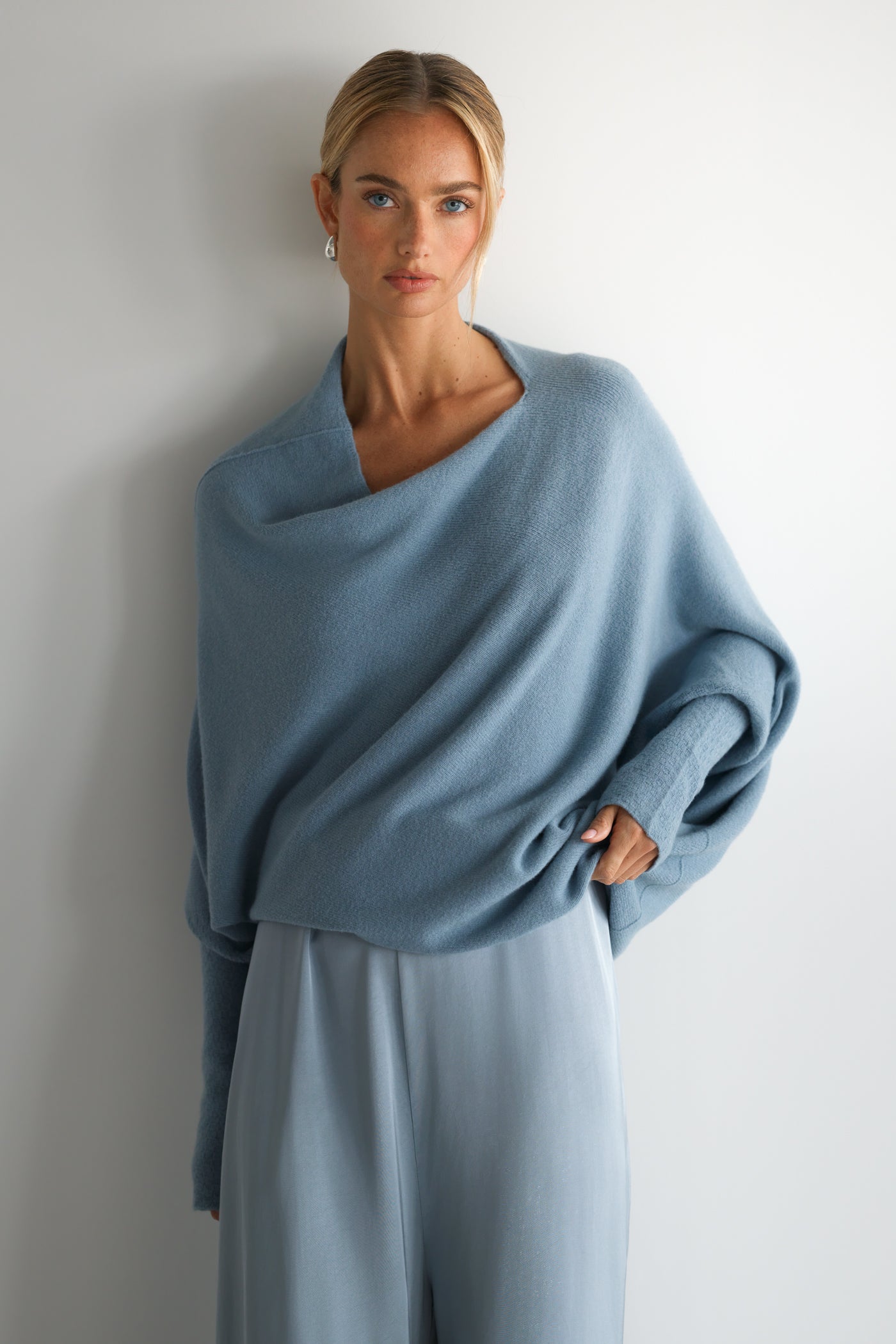 Asymmetric Draped | Dusty Blue | Seamless Knit – JAKI