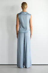 Allegra Draped Satin Sleeveless Top | Dusty Blue
