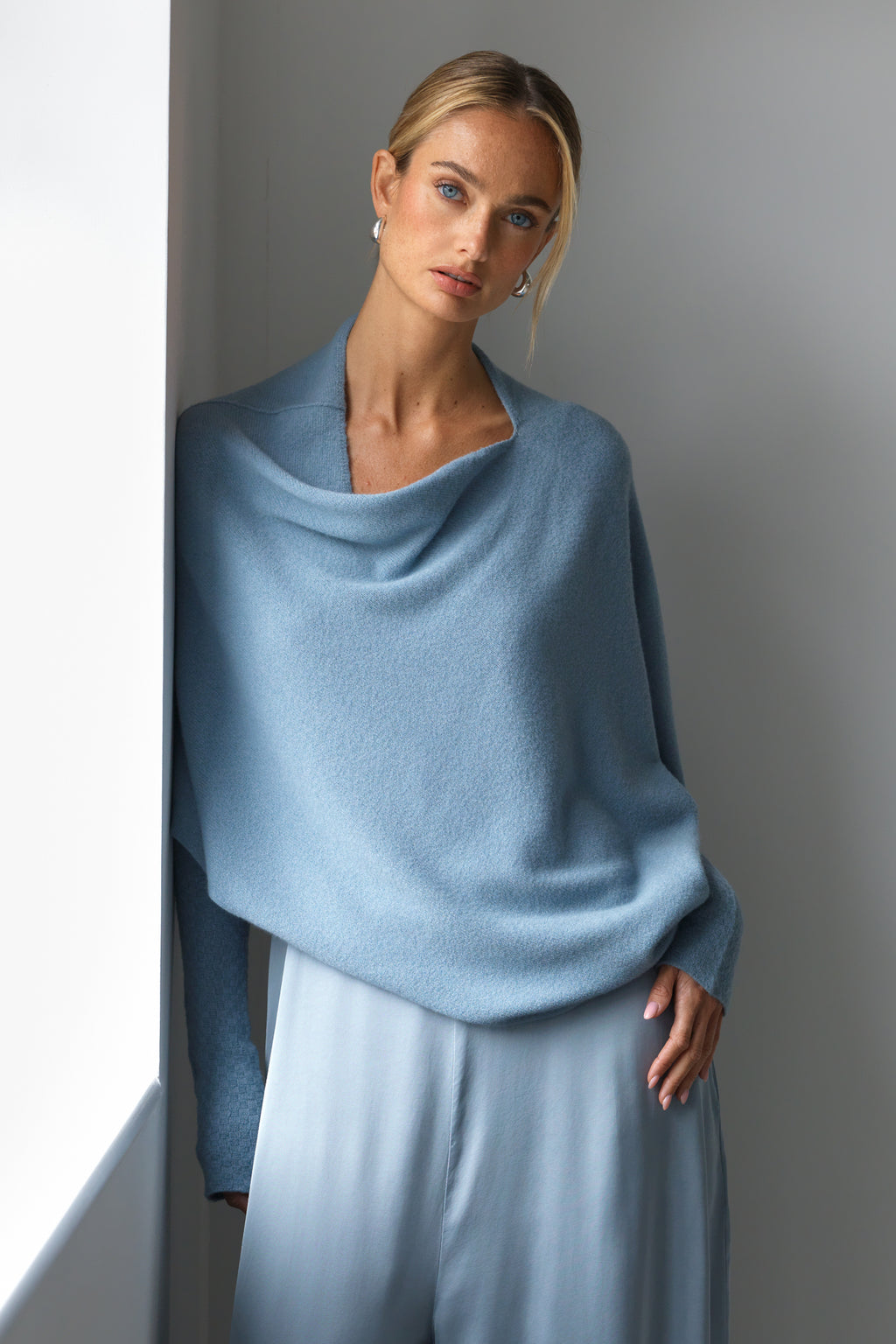 Asymmetric Draped | Dusty Blue | Seamless Knit – JAKI