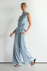 Allegra Draped Satin Sleeveless Top | Dusty Blue