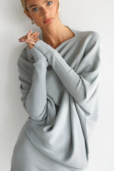Kaia Asymmetric Sweater | Pearl Grey | Fine Knit