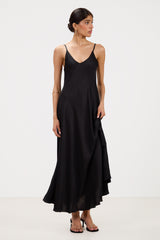 Anne Slip Satin Dress | Black