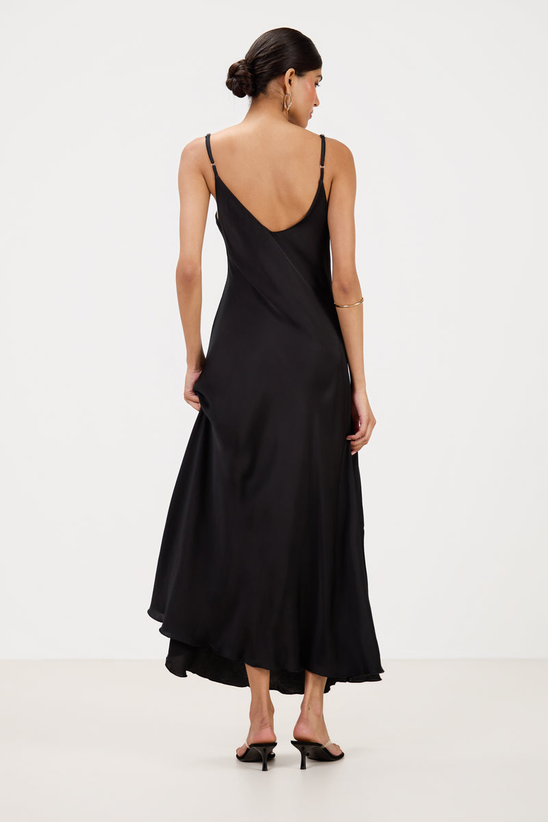 black satin slip dress Anne black satin dress long sleeve maxi dresses YGroup_noelia-playsuit Glossy satin falls from US Size:14W