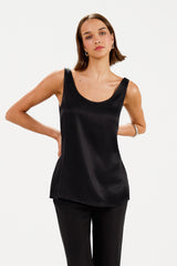 Natalie Satin Tank Top | Black