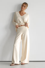Kaia Elastic Waist Pants | Cream | Fine Knit