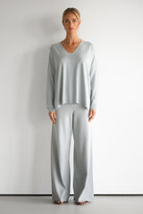Kaia Elastic Waist Pants | Pearl Grey | Fine Knit