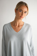 Kaia V Neck Sweater | Pearl Grey | Fine Knit