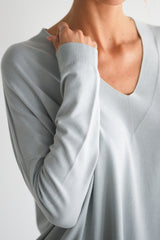 Kaia V Neck Sweater | Pearl Grey | Fine Knit