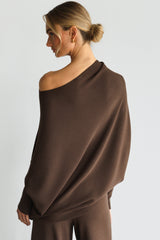 Kaia Asymmetric Sweater | Chocolate Brown | Fine Knit