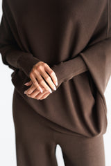 Kaia Asymmetric Sweater | Chocolate Brown | Fine Knit