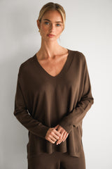 Kaia V Neck Sweater | Chocolate Brown | Fine Knit