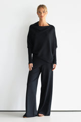 Kaia Asymmetric Sweater | Black | Fine Knit