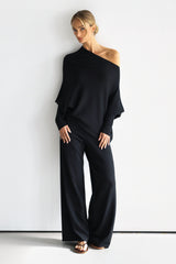 Kaia Asymmetric Sweater | Black | Fine Knit
