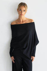 Kaia Asymmetric Sweater | Black | Fine Knit