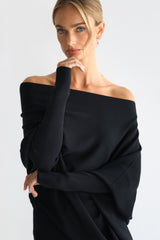 Kaia Asymmetric Sweater | Black | Fine Knit