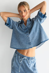 Bria Puff Sleeve Top | Marble Bleach Denim