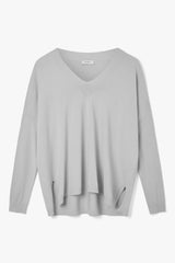 Kaia V Neck Sweater | Pearl Grey | Fine Knit