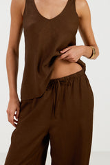 Aldina Balloon Trousers | Chocolate Brown | Linen Blend