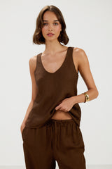 Aldina Vest Top | Chocolate Brown | Linen Blend