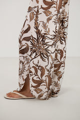 Cynthia Printed Linen Blend Trousers | Ivory/Mocha
