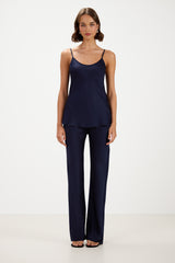 Genet Elastic Waist Bias Satin Trousers | Navy