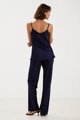 Genet Elastic Waist Bias Satin Trousers | Navy