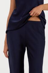 Genet Elastic Waist Bias Satin Trousers | Navy