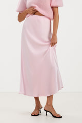 Camilla Bias Satin Skirt | Soft Pink