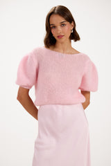 Camille Two-Way Cardigan | Pastel Pink | Brushed Mohair Blend