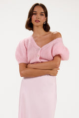 Camille Two-Way Cardigan | Pastel Pink | Brushed Mohair Blend