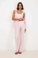 Genet Elastic Waist Bias Satin Trousers | Soft Pink