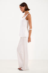 Genet Elastic Waist Bias Satin Trousers | White
